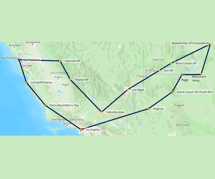 complete zuidwest camperreis (28 dagen) Complete zuidwest camperreis (28 dagen)